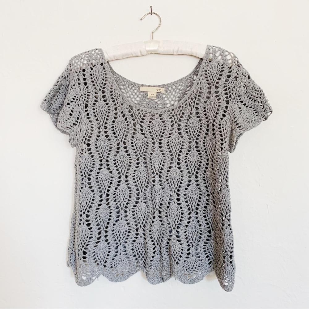 Forever 21 Crocheted Grey Crop Top